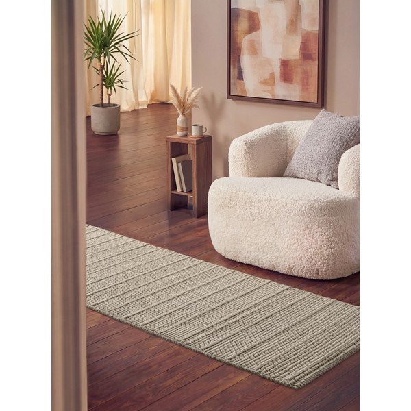 Rankų darbo kreminės spalvos iš vilnos kilimas 80x250 cm Camden Parker – Ted Baker-image-1