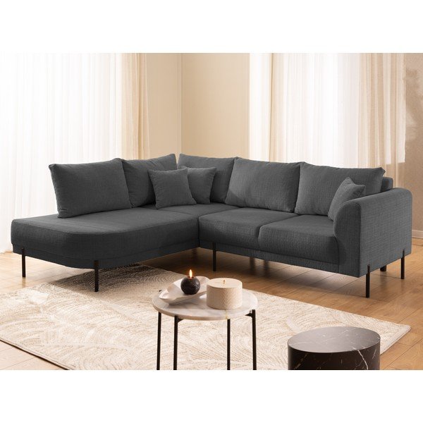 Tamsiai pilkos spalvos kampinė sofa iš šenilinio audinio (su kairiuoju kampu/„L“ formos) Mauris  – Ropez-image-4
