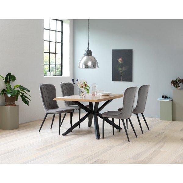 Valgomojo stalas natūralios spalvos su ąžuolo dekoro stalviršiu 90x160 cm Arno – Unique Furniture-image-1