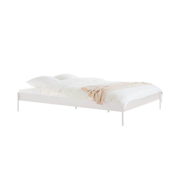 Baltos spalvos iš plieno dvigulė lova be galvūgalio su lovos grotelėmis 200x200 cm Eton Basic – noo.ma