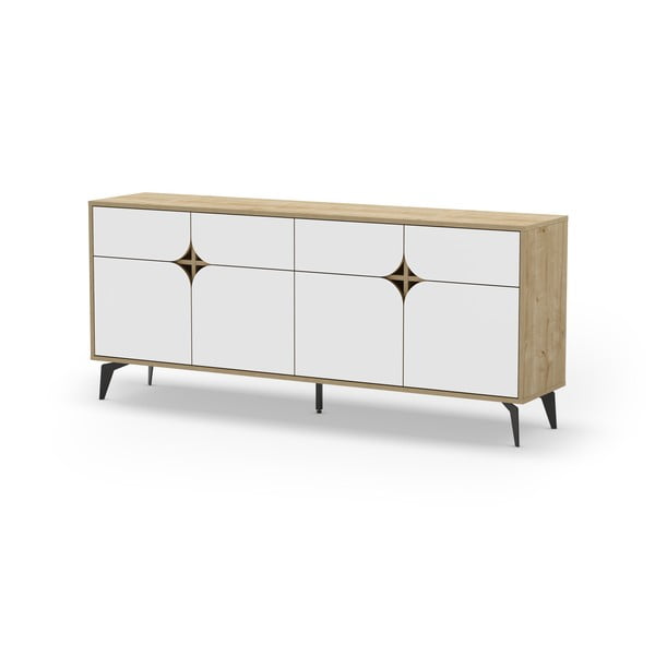 Žema šoninė spintelė baltos spalvos/natūralios spalvos iš ąžuolo 185x79 cm Nola – Marckeric-image-2