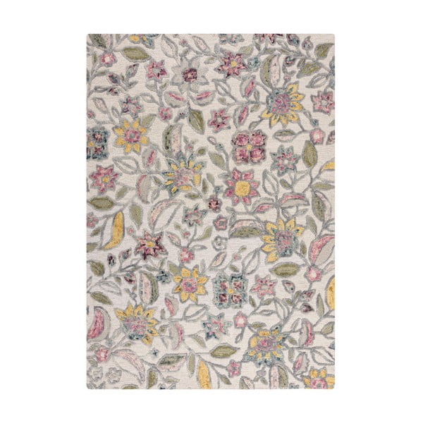 Rankų darbo kreminės spalvos iš vilnos kilimas 120x170 cm Tania Floral – Flair Rugs