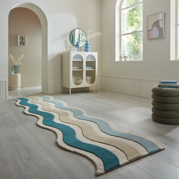 Rankų darbo mėlynos spalvos iš vilnos kilimas 80x300 cm Cascade Wool – Flair Rugs-image-1