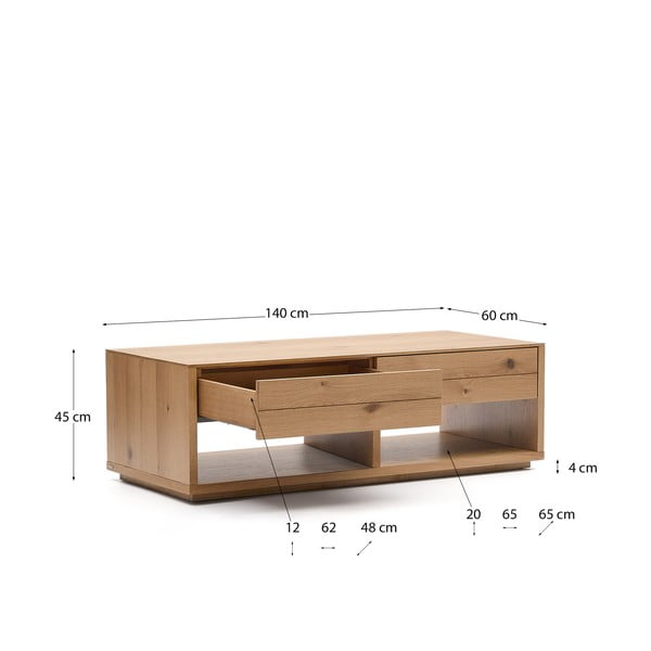 Natūralios spalvos kavos staliukas iš ąžuolo 60x140 cm Alguema – Kave Home-image-4