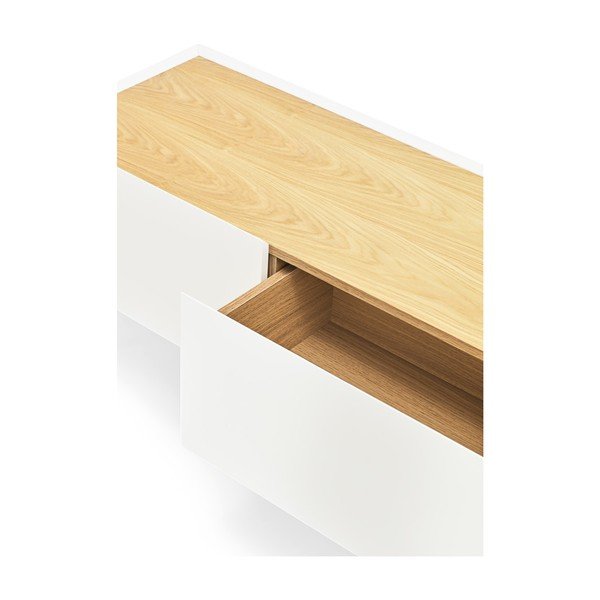 TV spintelė baltos spalvos/natūralios spalvos iš ąžuolo 180x45 cm Arista – Teulat-image-4