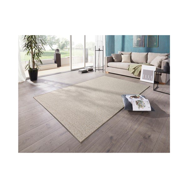 Smėlio ir kreminės spalvos lauko kilimas "Elle Decoration Bloom Croix", 80 x 150 cm-image-1