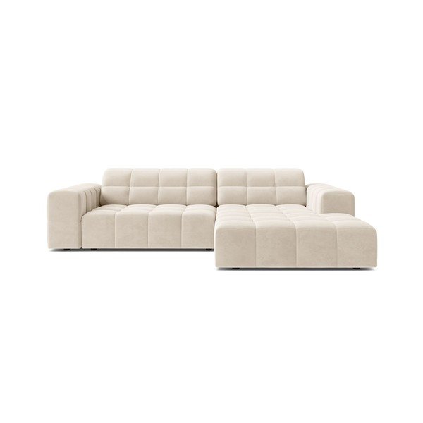 Kreminės spalvos kampinė sofa iš velveto (su dešiniuoju kampu/su gultu) Chicago – Cosmopolitan Design