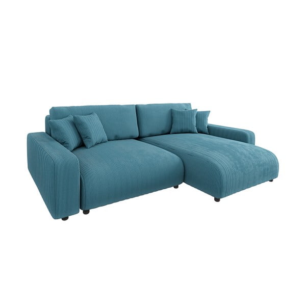 Iš kordinio velveto sulankstoma kampinė sofa turkio spalvos Sara – Ropez