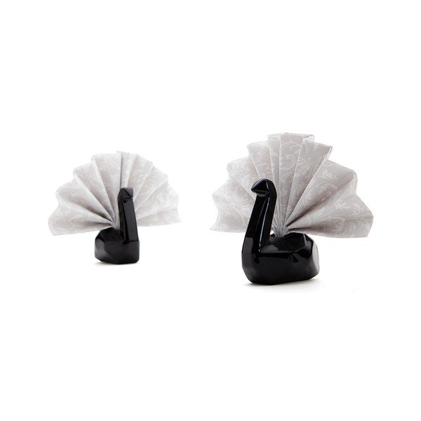 Keraminių servetėlių laikiklių rinkinys, Servetėlių gulbė 6 vnt., juodos spalvos