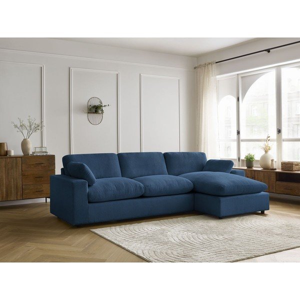 Mėlynos spalvos kampinė sofa iš kordinio velveto Belair – Bobochic Paris-image-1