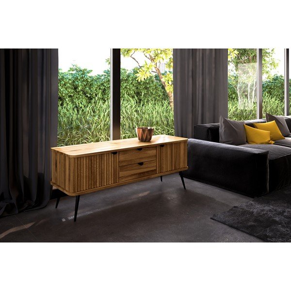 Natūralios spalvos žema komoda iš ąžuolo medienos 144x57 cm Kula - The Beds-image-4