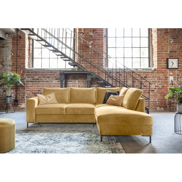 Iš velveto sulankstoma kampinė sofa geltonos spalvos (su dešiniuoju kampu) Lofty Lilly – Miuform-image-4