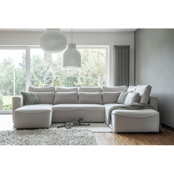 Kreminė kampinė sofa-lova (U formos) Homely Tommy - Miuform-image-1