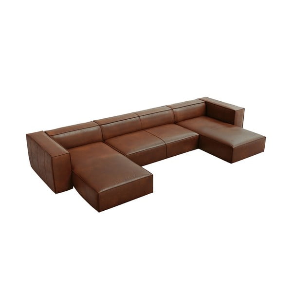 Konjako rudos spalvos odinė kampinė sofa (U formos) Madame - Windsor & Co Sofas-image-2