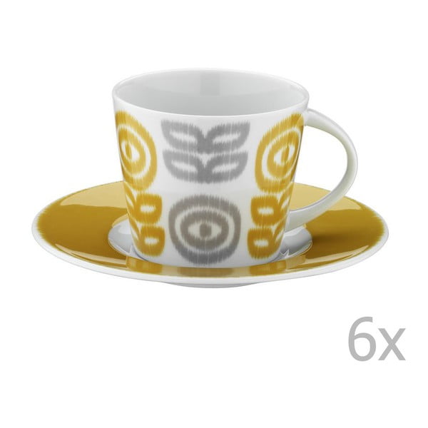 6 porcelianinių arbatos puodelių su lėkštutėmis rinkinys "Poulios