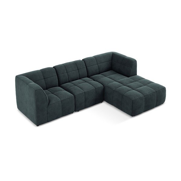 Mėlynos spalvos kampinė sofa iš velveto (su dešiniuoju kampu/su gultu) Aloha – Makamii-image-3