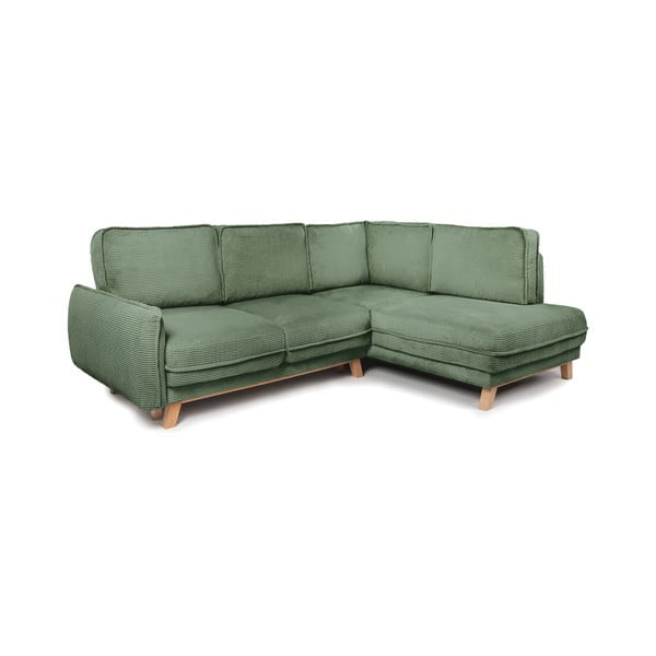 Iš kordinio velveto sulankstoma kampinė sofa šviesiai žalios spalvos (su dešiniuoju kampu) Tori – Bonami Selection-image-2