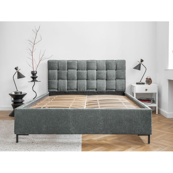 Dvigulė lova šviesiai žalios spalvos audiniu dengta su lovos grotelėmis 180x200 cm Eve – Miuform-image-2
