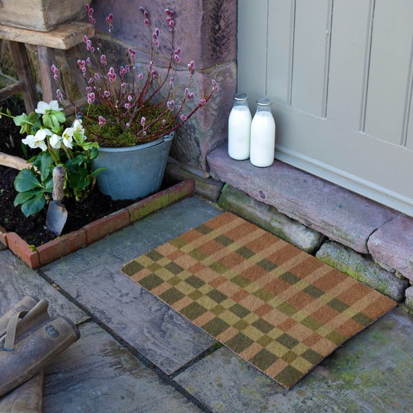 Iš kokoso pluošto grindų kilimėlis 40x60 cm Pink and Blue Check – Artsy Doormats-image-3