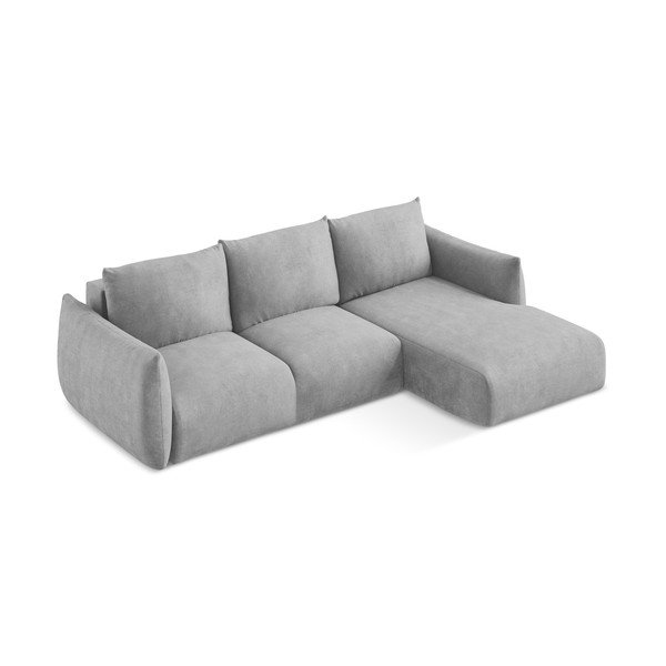 Šviesiai pilkos spalvos iš šenilinio audinio sulankstoma kampinė sofa (su dešiniuoju kampu/su gultu) Leila – Makamii-image-4