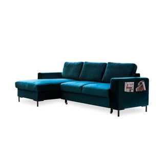 Mėlyna aksominė kampinė sofa Miuform Lofty Lilly, kairysis kampas