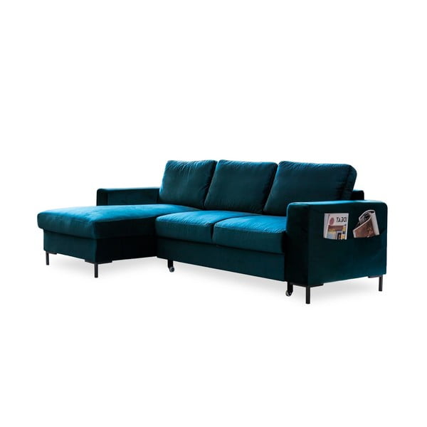 Iš velveto sulankstoma kampinė sofa smaragdinės spalvos (su kairiuoju kampu) Lofty Lilly – Miuform