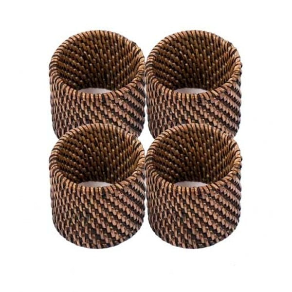 4 tamsiai rudų rotango servetėlių žiedų rinkinys "Tiseco Home Studio