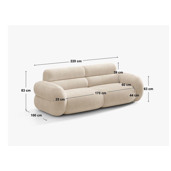 Smėlio spalvos sofa iš šenilinio audinio 220 cm Neo – Micadoni -image-4