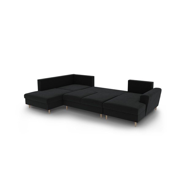 Juodos spalvos iš velveto sulankstoma/su sandėliavimo vieta kampinė sofa (su kairiuoju kampu/„U“ formos) Kyoto – Cosmopolitan Design-image-3
