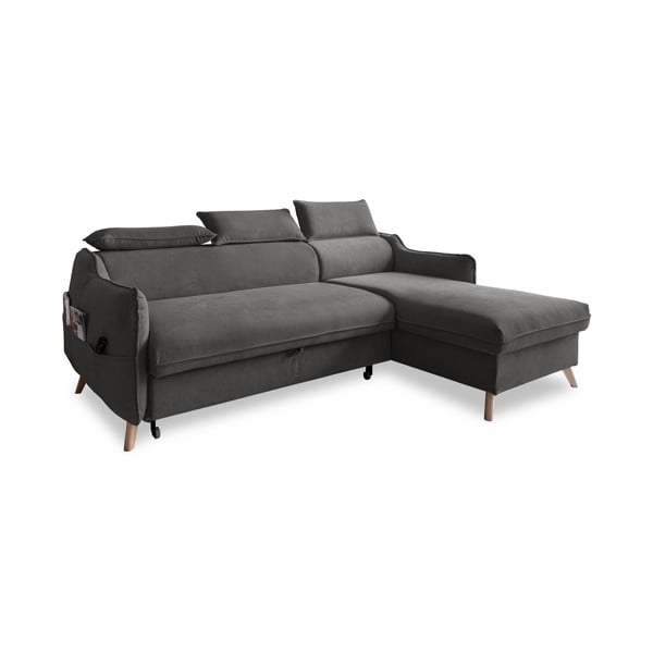 Sulankstoma kampinė sofa iš velveto tamsiai pilkos spalvos (su dešiniuoju kampu) Sweet Harmony – Miuform