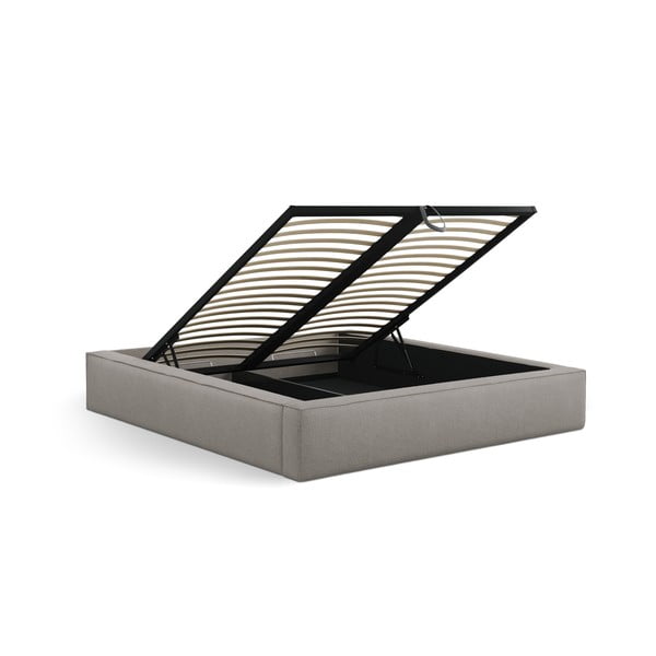 Šviesiai pilkos spalvos dvigulė lova audiniu dengta su sandėliavimo vieta su lovos grotelėmis 180x200 cm Simon – Micadoni -image-3