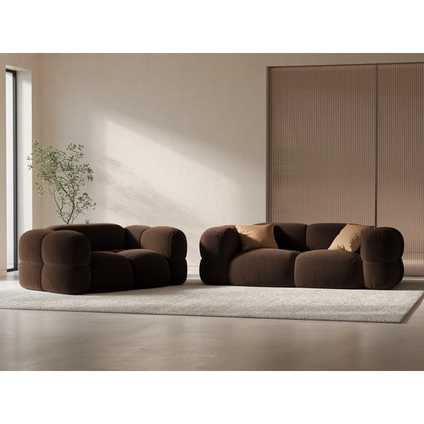 Tamsiai rudos spalvos iš velveto sofa 210 cm Loretto – Cosmopolitan Design-image-1