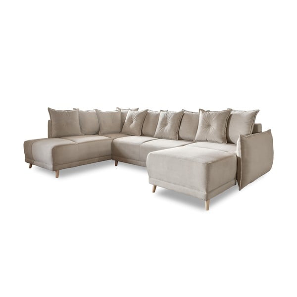 Sulankstoma kampinė sofa iš kordinio velveto smėlio spalvos (su kairiuoju kampu/„U“ formos) Lazy Lukka – Miuform
