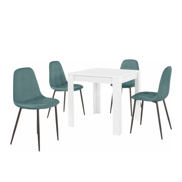Balto valgomojo stalo ir 4 mėlynų valgomojo kėdžių komplektas "Støraa Lori Lamar Duro