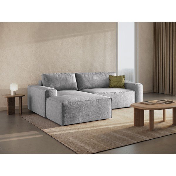 Iš boucle sulankstoma kampinė sofa šviesiai pilkos spalvos (su kairiuoju kampu) Jodie – Micadoni Home-image-1
