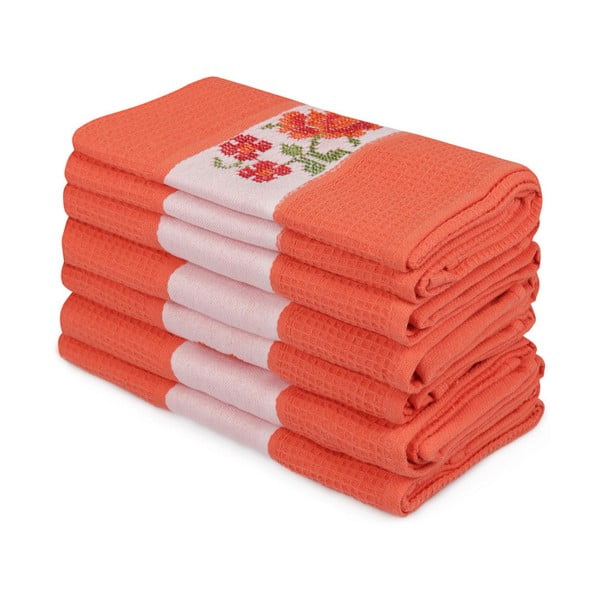 6 oranžinių grynos medvilnės rankšluosčių rinkinys "Simplicity", 45 x 70 cm