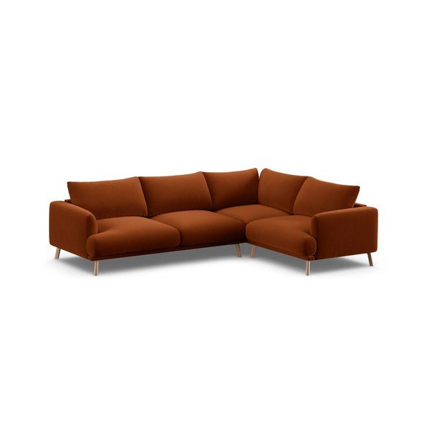 Terakotos spalvos kampinė sofa iš velveto (su dešiniuoju kampu/„L“ formos) Naomi – Micadoni -image-2
