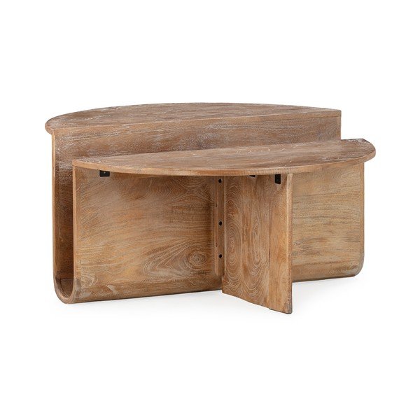 Tamsios natūralios spalvos iš mango masyvo apvalios formos kavos staliukas ø 80 cm Divya – MOME