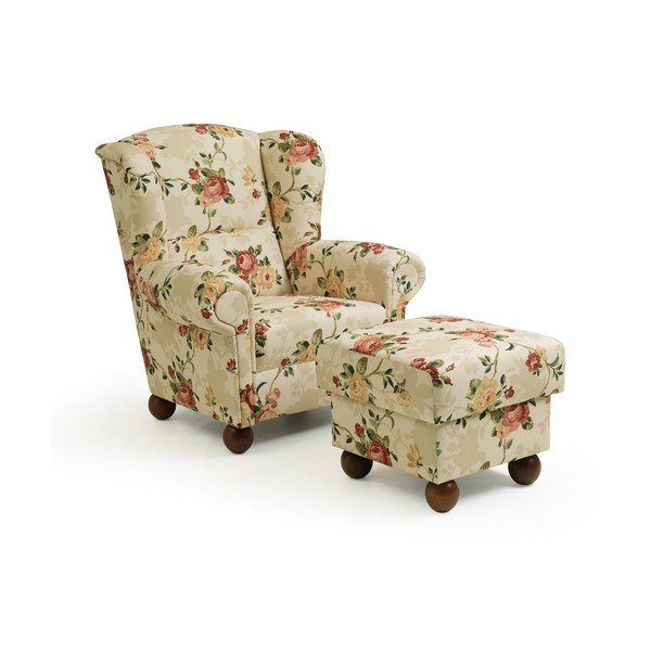 "Max Winzer Monarch Chenille Beige Floral Ottoman-image-1
