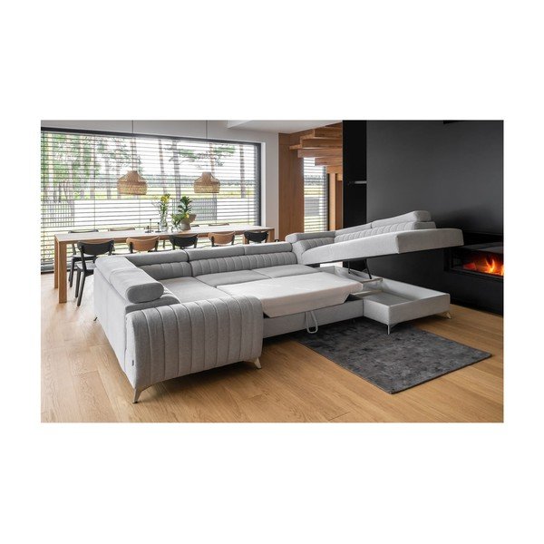 Šviesiai pilkos spalvos sulankstoma/su sandėliavimo vieta kampinė sofa (su dešiniuoju kampu/„U“ formos) Louis – ELTAP-image-2