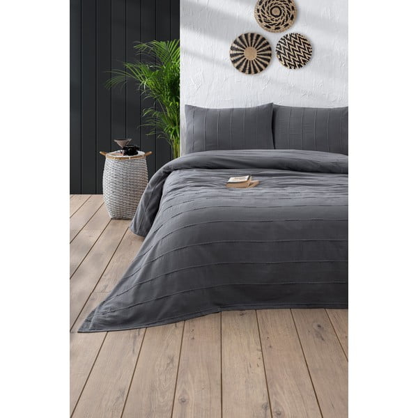Lovatiesės ir pagalvių užvalkalų rinkinys iš medvilnės tamsiai pilkos spalvos 170x210 cm Sedef – Mijolnir