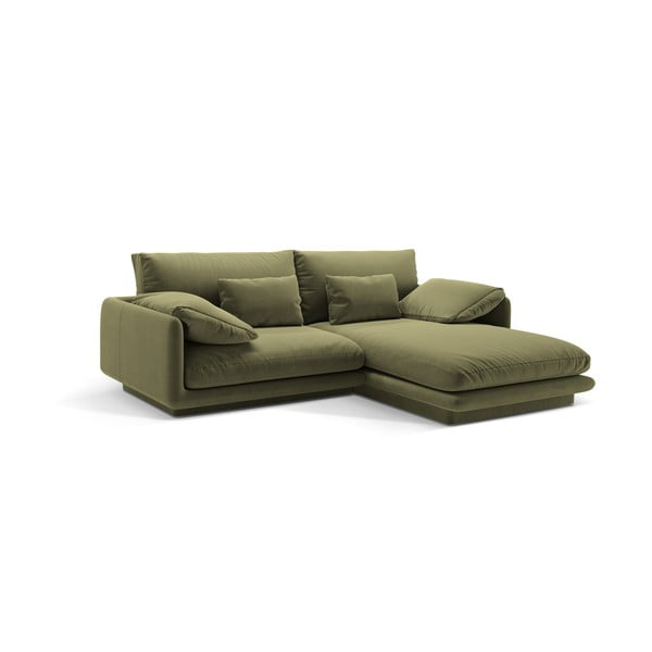 Iš velveto kampinė sofa šviesiai žalios spalvos (su dešiniuoju kampu/su gultu) Torino – Micadoni -image-2