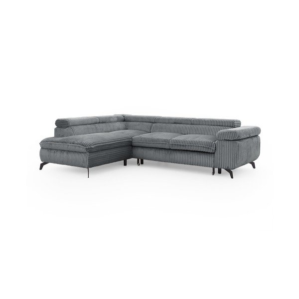 Pilkos spalvos kampinė sofa iš kordinio velveto (su kairiuoju kampu/„L“ formos) Marbeya  – Ropez-image-2