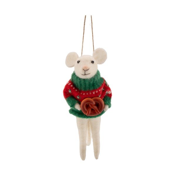 Iš tekstilės eglutės papuošimas 6 cm Mouse with Pretzel – Sass & Belle