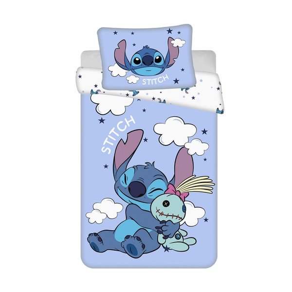 Mėlynos spalvos iš medvilnės vaikiška patalynė vaikiškai lovai 100x135 cm Lilo & Stitch "Clouds" – Jerry Fabrics