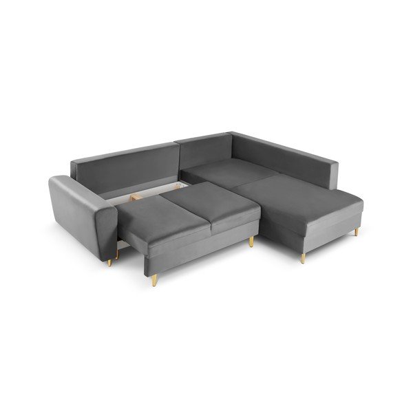 Šviesiai pilkos spalvos iš velveto sulankstoma/su sandėliavimo vieta kampinė sofa (su dešiniuoju kampu/„L“ formos) Kyoto – Cosmopolitan Design-image-3