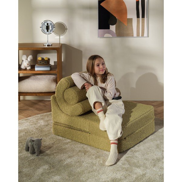 Žalios spalvos iš boucle vaikiškas krėslas Flipster – Wigiwama-image-2