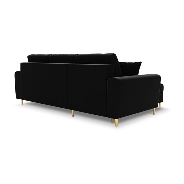 Juodos spalvos iš velveto sulankstoma/su sandėliavimo vieta kampinė sofa Kyoto – Cosmopolitan Design-image-3