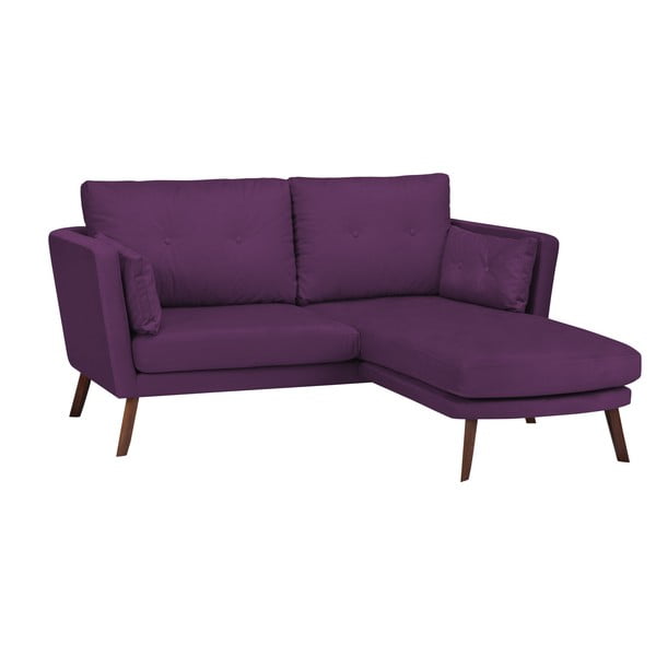 "Mazzini Sofas Elena" tamsiai violetinės spalvos trijų vietų sofa, su šezlongu dešiniajame kampe