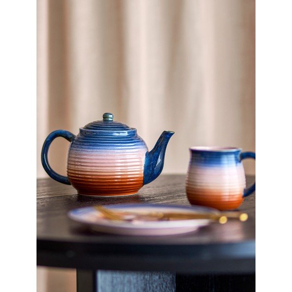 Mėlynos spalvos/oranžinės spalvos iš keramikos su koštuvu arbatinukas 890 ml Tatum – Bloomingville-image-1